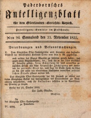 Paderbornsches Intelligenzblatt Samstag 23. November 1833