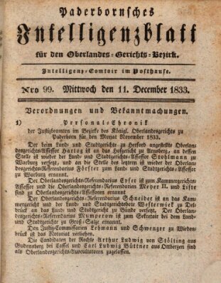 Paderbornsches Intelligenzblatt Mittwoch 11. Dezember 1833