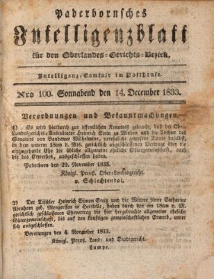 Paderbornsches Intelligenzblatt Samstag 14. Dezember 1833