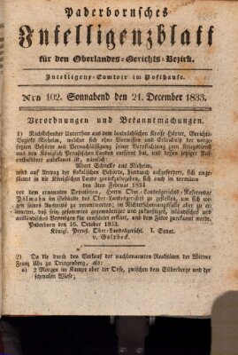 Paderbornsches Intelligenzblatt Samstag 21. Dezember 1833