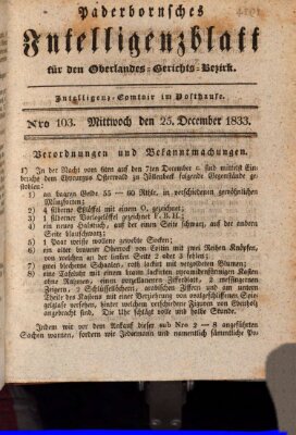 Paderbornsches Intelligenzblatt Mittwoch 25. Dezember 1833