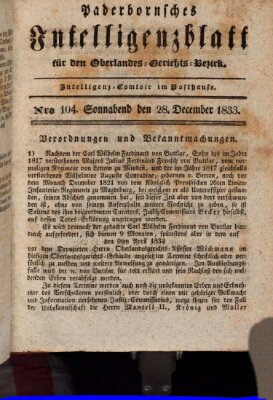 Paderbornsches Intelligenzblatt Samstag 28. Dezember 1833