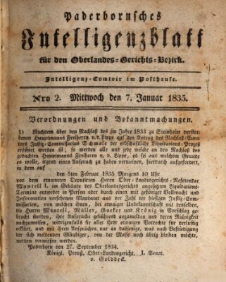 Paderbornsches Intelligenzblatt Mittwoch 7. Januar 1835