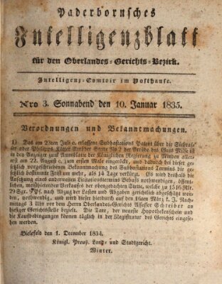 Paderbornsches Intelligenzblatt Samstag 10. Januar 1835