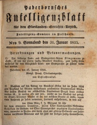 Paderbornsches Intelligenzblatt Samstag 31. Januar 1835