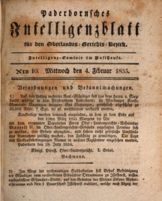 Paderbornsches Intelligenzblatt Mittwoch 4. Februar 1835