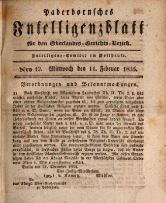 Paderbornsches Intelligenzblatt Mittwoch 11. Februar 1835