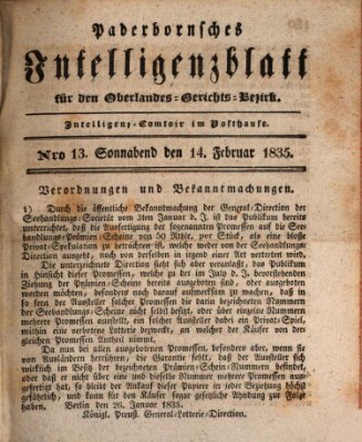 Paderbornsches Intelligenzblatt Samstag 14. Februar 1835