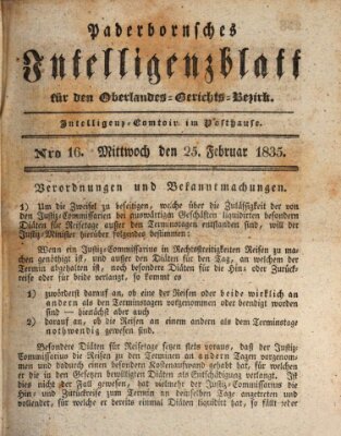 Paderbornsches Intelligenzblatt Mittwoch 25. Februar 1835