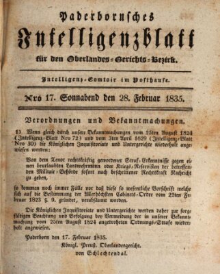 Paderbornsches Intelligenzblatt Samstag 28. Februar 1835