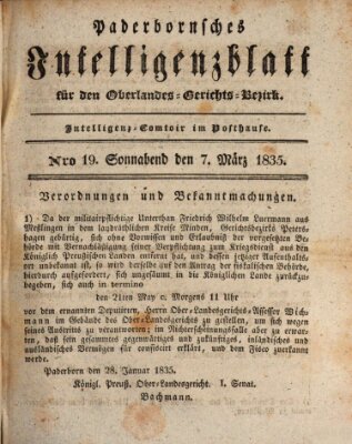 Paderbornsches Intelligenzblatt Samstag 7. März 1835