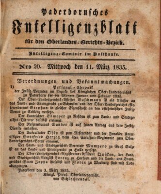 Paderbornsches Intelligenzblatt Mittwoch 11. März 1835