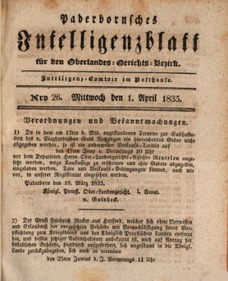 Paderbornsches Intelligenzblatt Mittwoch 1. April 1835