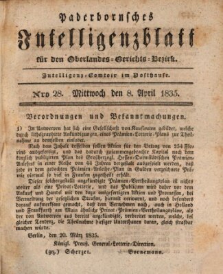 Paderbornsches Intelligenzblatt Mittwoch 8. April 1835