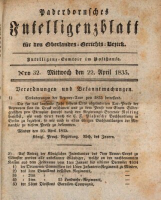 Paderbornsches Intelligenzblatt Mittwoch 22. April 1835