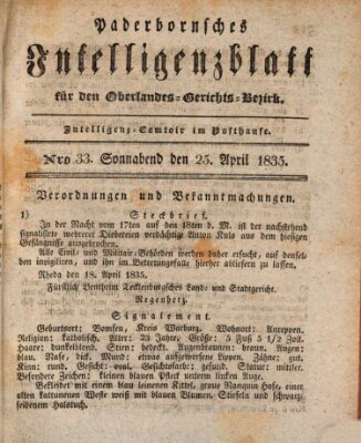 Paderbornsches Intelligenzblatt Samstag 25. April 1835