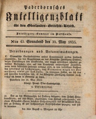 Paderbornsches Intelligenzblatt Samstag 30. Mai 1835