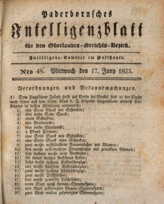 Paderbornsches Intelligenzblatt Mittwoch 17. Juni 1835