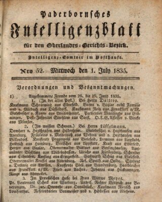 Paderbornsches Intelligenzblatt Mittwoch 1. Juli 1835