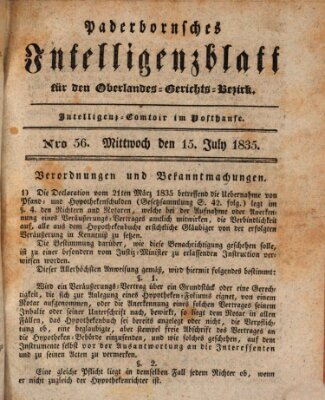 Paderbornsches Intelligenzblatt Mittwoch 15. Juli 1835