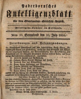 Paderbornsches Intelligenzblatt Samstag 25. Juli 1835