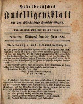 Paderbornsches Intelligenzblatt Mittwoch 29. Juli 1835