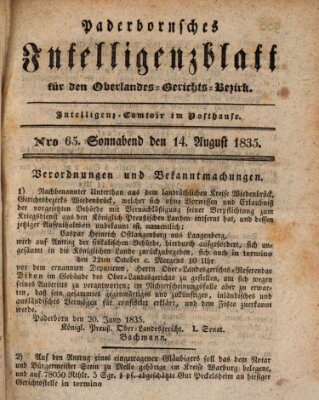 Paderbornsches Intelligenzblatt Freitag 14. August 1835