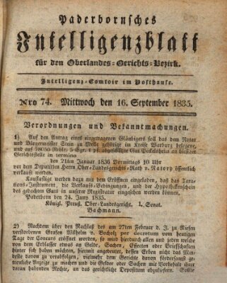 Paderbornsches Intelligenzblatt Mittwoch 16. September 1835