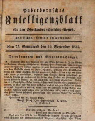 Paderbornsches Intelligenzblatt Samstag 19. September 1835