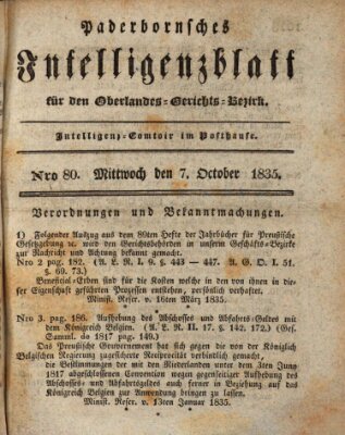 Paderbornsches Intelligenzblatt Mittwoch 7. Oktober 1835