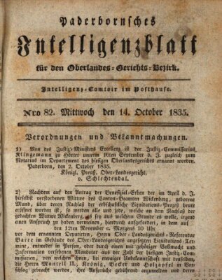 Paderbornsches Intelligenzblatt Mittwoch 14. Oktober 1835