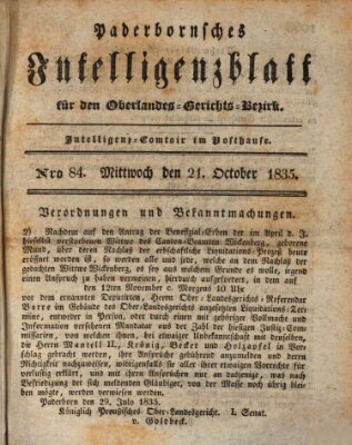 Paderbornsches Intelligenzblatt Mittwoch 21. Oktober 1835