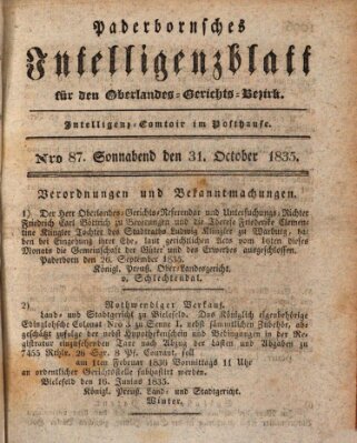 Paderbornsches Intelligenzblatt Samstag 31. Oktober 1835