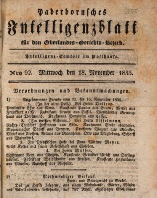 Paderbornsches Intelligenzblatt Mittwoch 18. November 1835