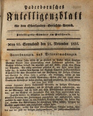 Paderbornsches Intelligenzblatt Samstag 21. November 1835