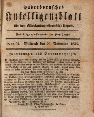 Paderbornsches Intelligenzblatt Mittwoch 25. November 1835