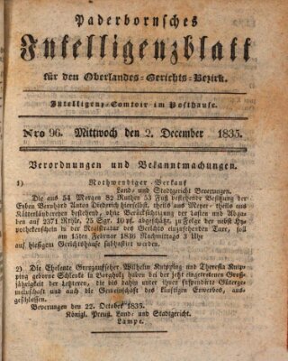 Paderbornsches Intelligenzblatt Mittwoch 2. Dezember 1835