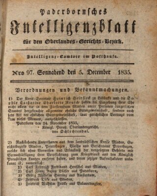 Paderbornsches Intelligenzblatt Samstag 5. Dezember 1835