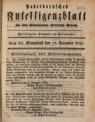 Paderbornsches Intelligenzblatt Samstag 19. Dezember 1835