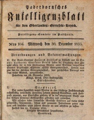 Paderbornsches Intelligenzblatt Mittwoch 30. Dezember 1835