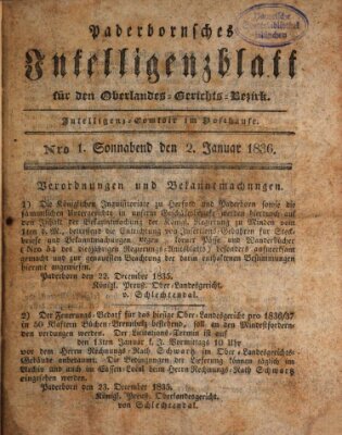 Paderbornsches Intelligenzblatt Samstag 2. Januar 1836