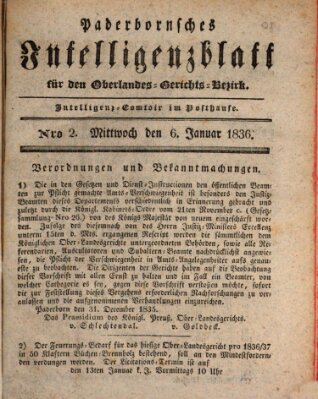 Paderbornsches Intelligenzblatt Mittwoch 6. Januar 1836