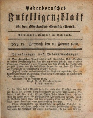 Paderbornsches Intelligenzblatt Mittwoch 10. Februar 1836