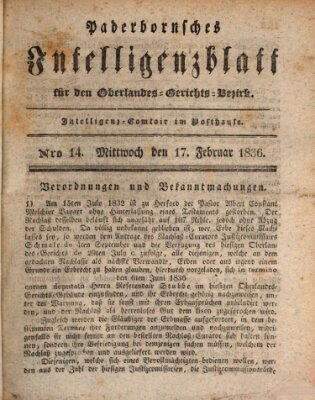 Paderbornsches Intelligenzblatt Mittwoch 17. Februar 1836