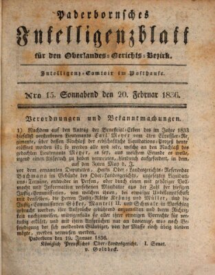 Paderbornsches Intelligenzblatt Samstag 20. Februar 1836