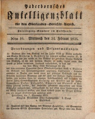 Paderbornsches Intelligenzblatt Mittwoch 24. Februar 1836