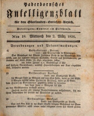 Paderbornsches Intelligenzblatt Mittwoch 2. März 1836