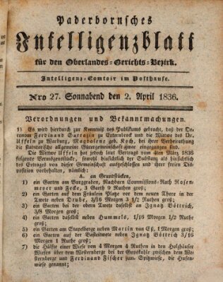 Paderbornsches Intelligenzblatt Samstag 2. April 1836