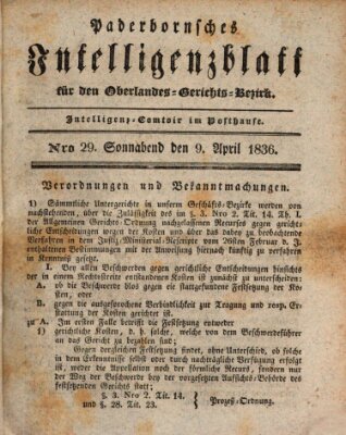 Paderbornsches Intelligenzblatt Samstag 9. April 1836