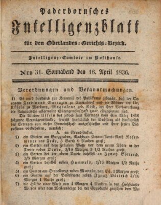 Paderbornsches Intelligenzblatt Samstag 16. April 1836